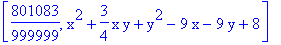[801083/999999, x^2+3/4*x*y+y^2-9*x-9*y+8]